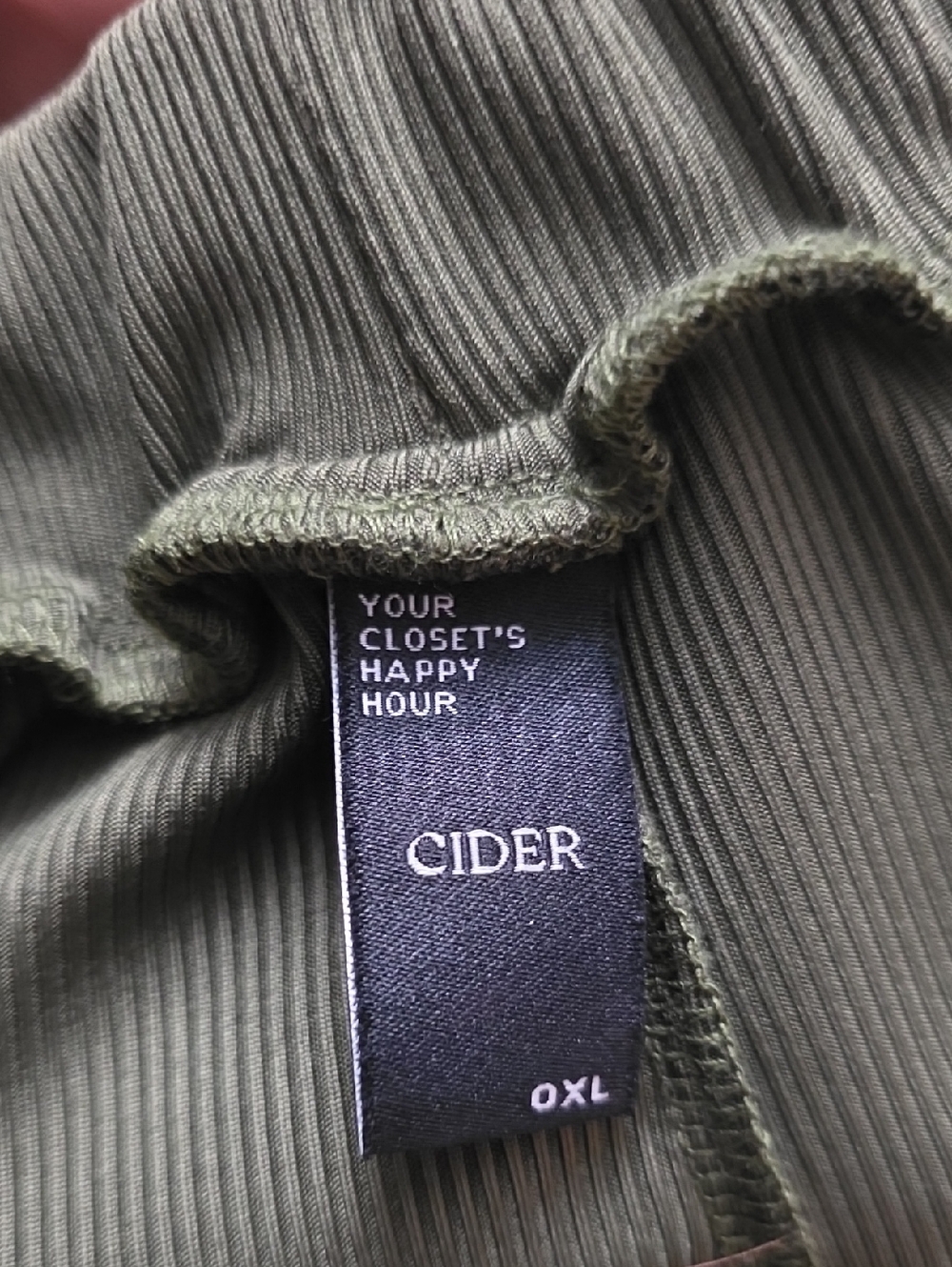 Cider Olive Ribbed Elastic Waist Wide Leg Pants - Olive - Picture 2 of 4